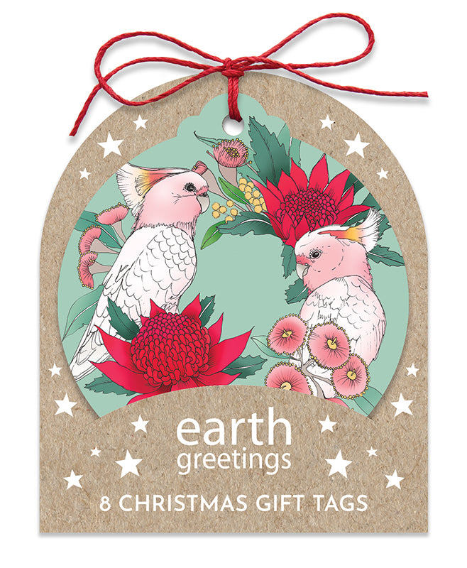 Christmas Gift Tags (Set of 8) - Pink Cockatoo Wreath