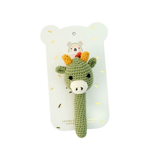 Crochet Hand Rattle - Spike Dinosaur