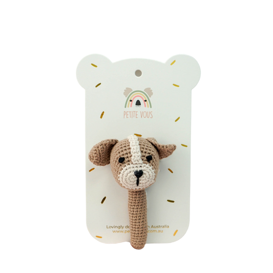 Crochet Hand Rattle - Parker Puppy