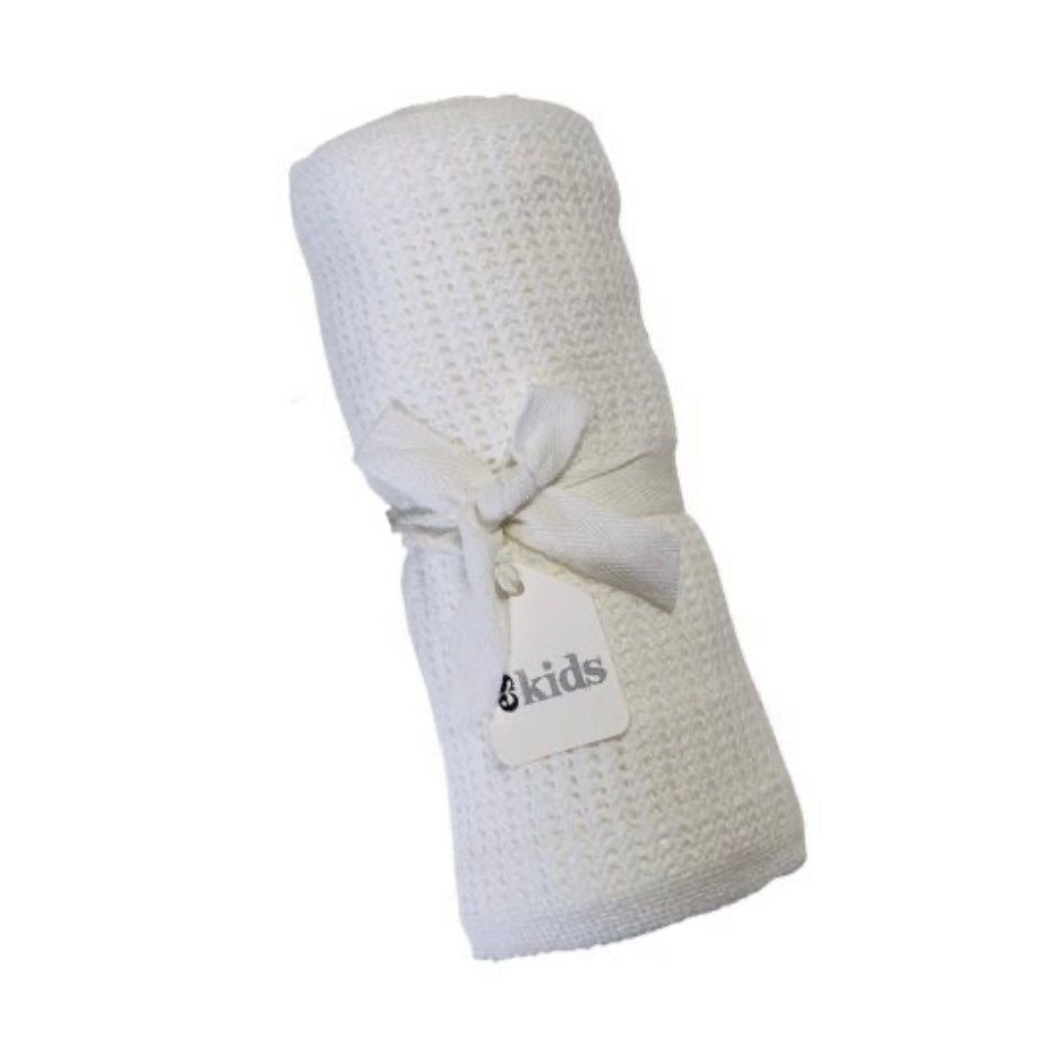 Crochet Cotton Baby Blanket - White/Blue/Pink