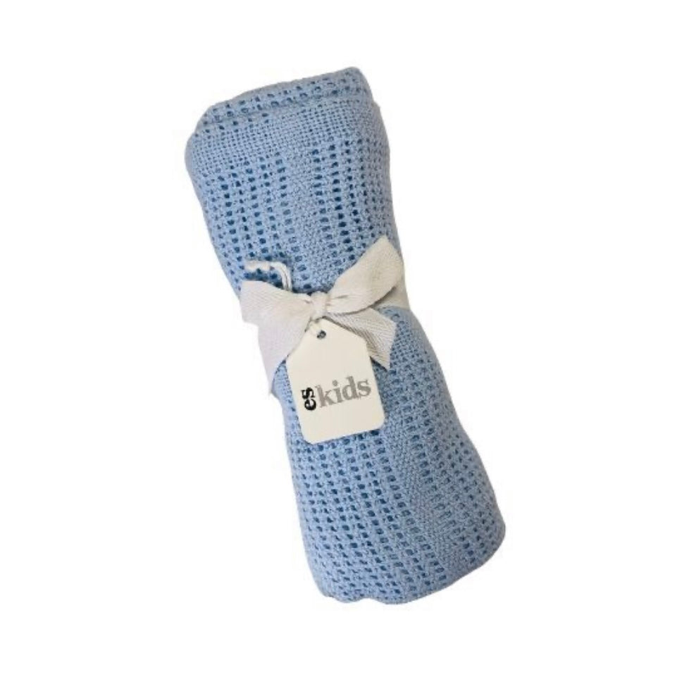 Crochet Cotton Baby Blanket - White/Blue/Pink