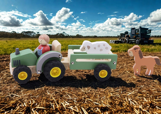 Wooden Tractors with Farm Animals
