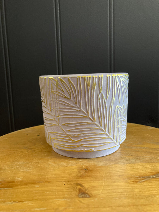 Small Pot - Soft Lilac with embossed gold leaf pattern