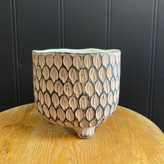 Two Tone 3 Legged Pot with Scaled Design