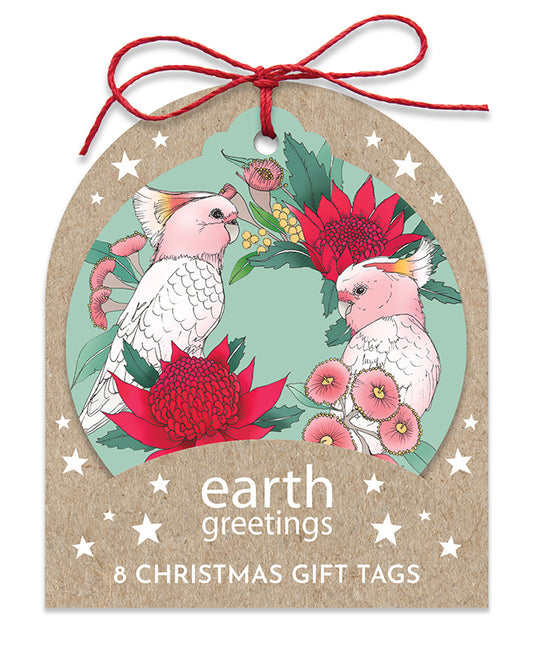 Christmas Gift Tags (Set of 8) - Pink Cockatoo Wreath