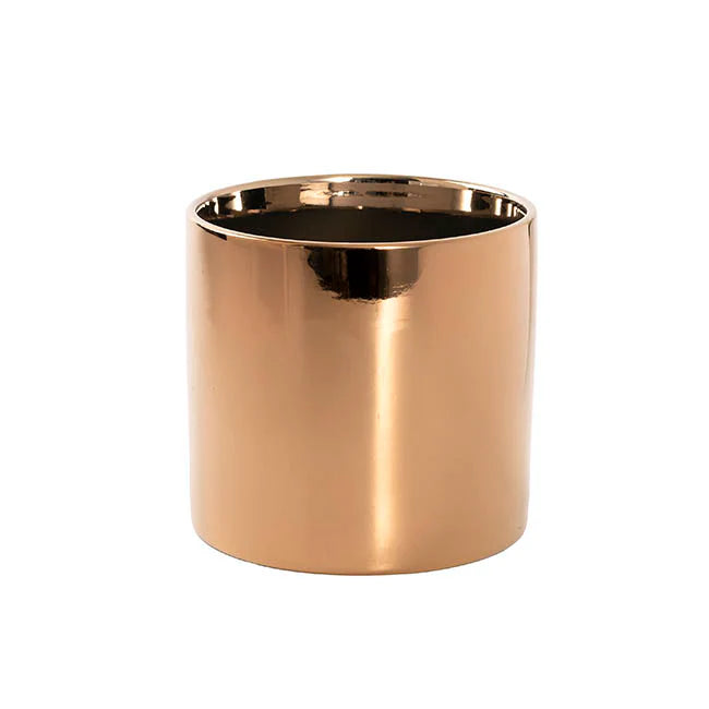 Ceramic Metallic Cylinder Pot Rose Gold
