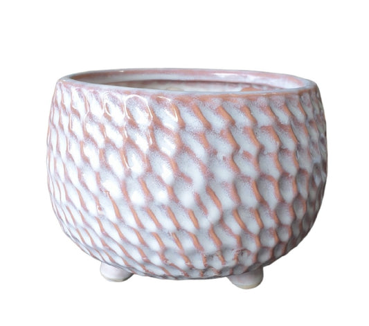 Medium Pot - Pink Woven Design 3 Legs