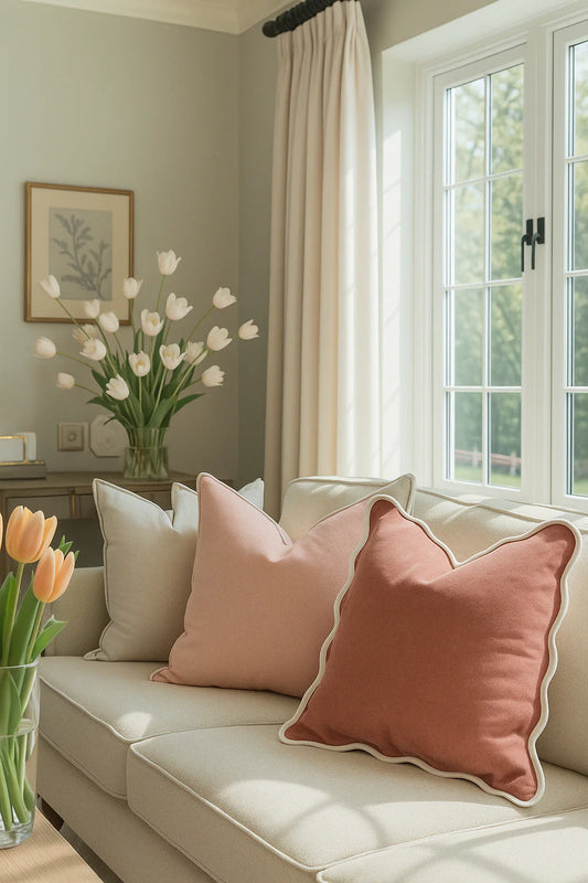Mama and Tochter Velveteen Piped Scallop Edge Cushion Cover