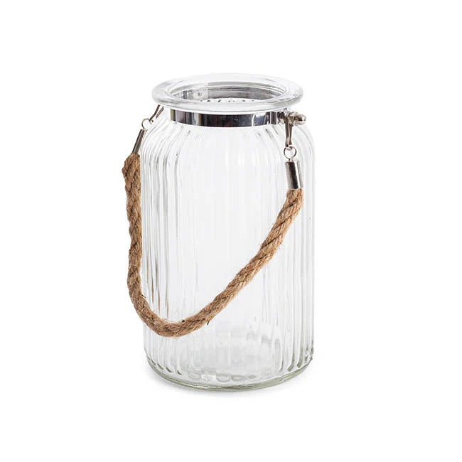 Hurricane Glass Jar with Jute Rope Clear