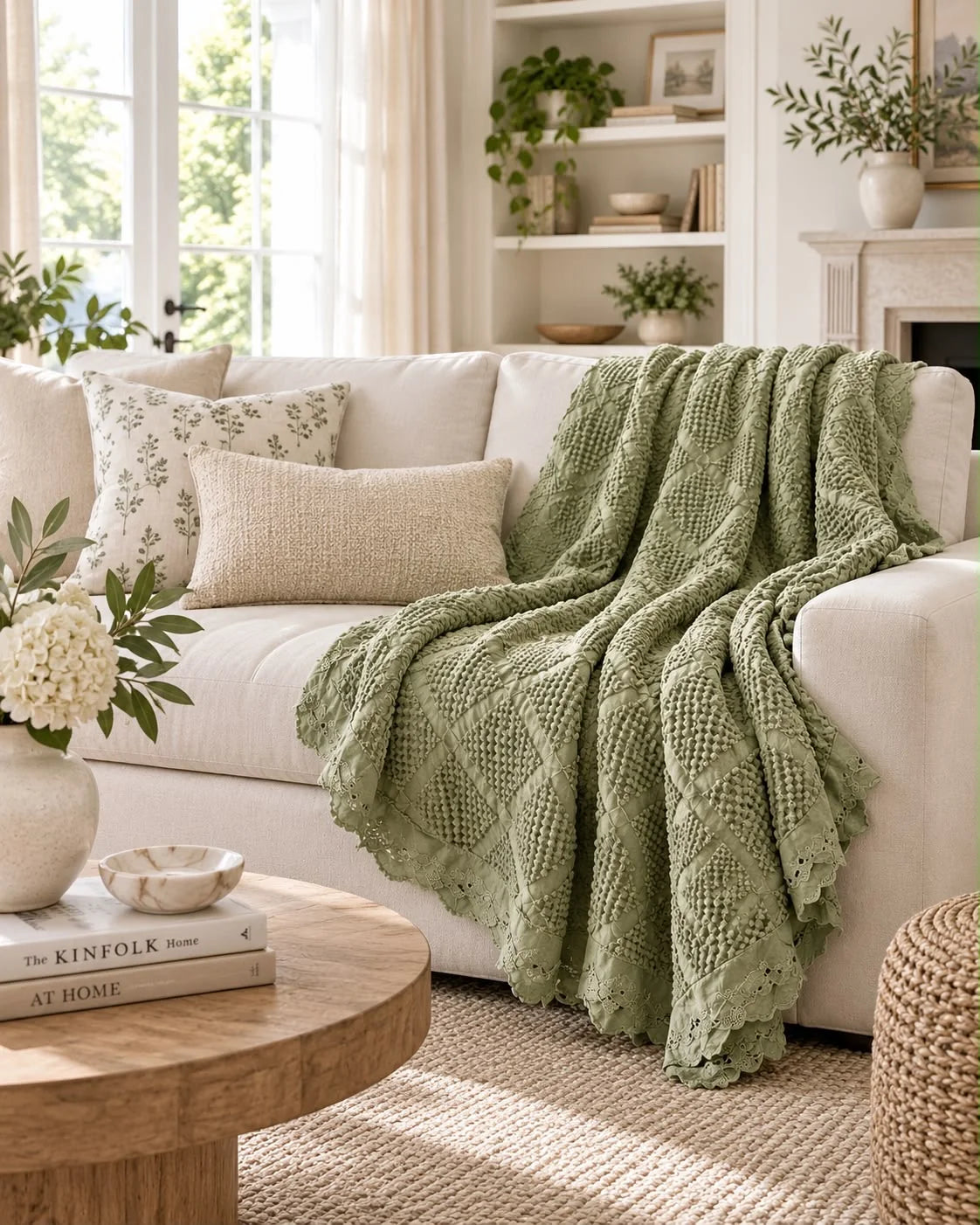 Mama and Tochter Organic Cotton Waffle Textured Ruffle Throw