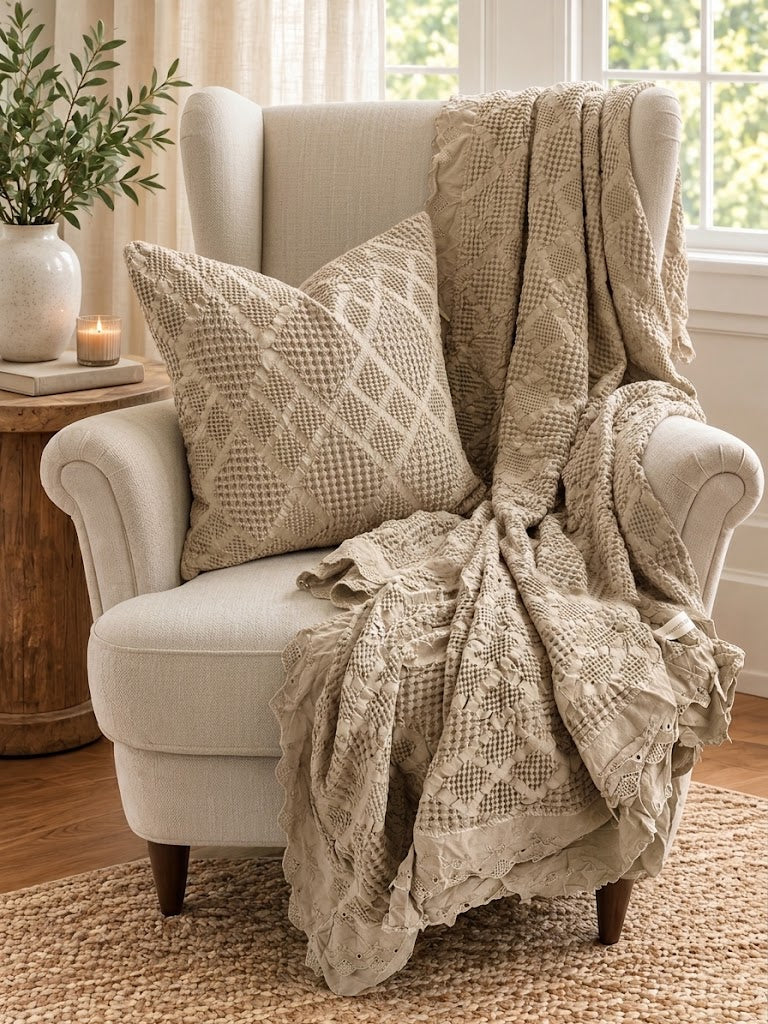Mama and Tochter Organic Cotton Waffle Textured Ruffle Throw