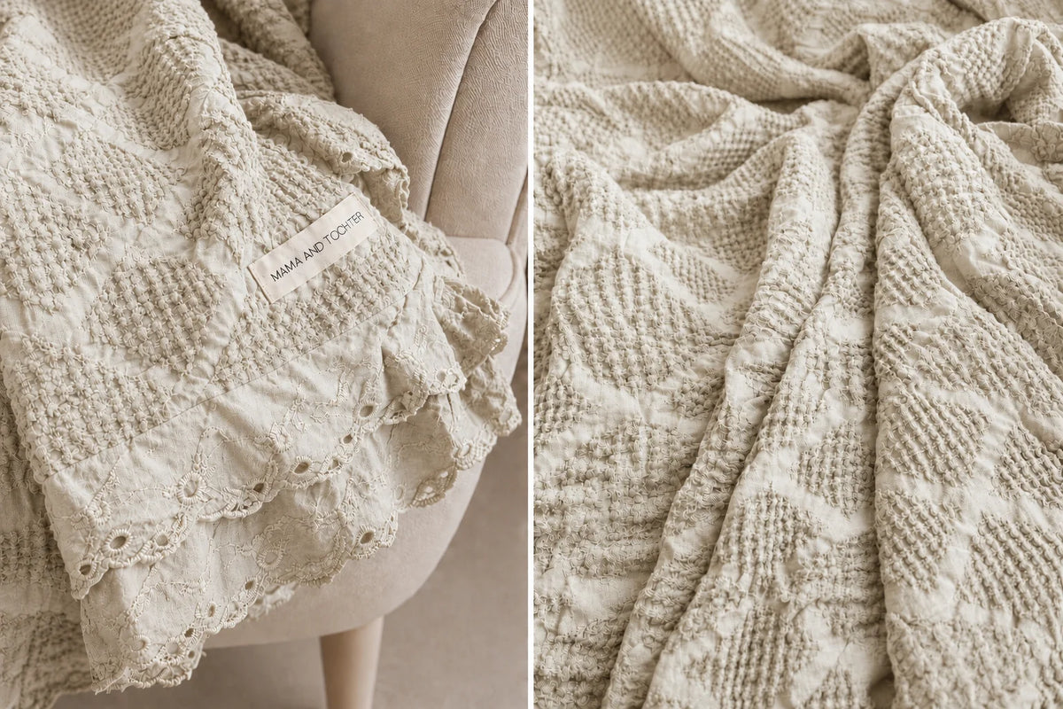 Mama and Tochter Organic Cotton Waffle Textured Ruffle Throw