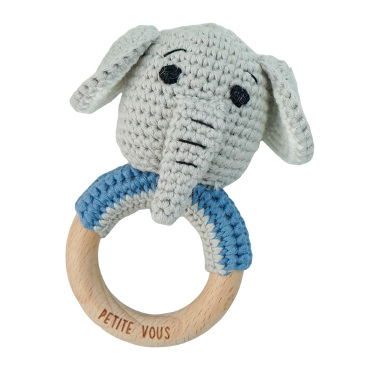 Crochet Ring Rattle - Ellis the Elephant