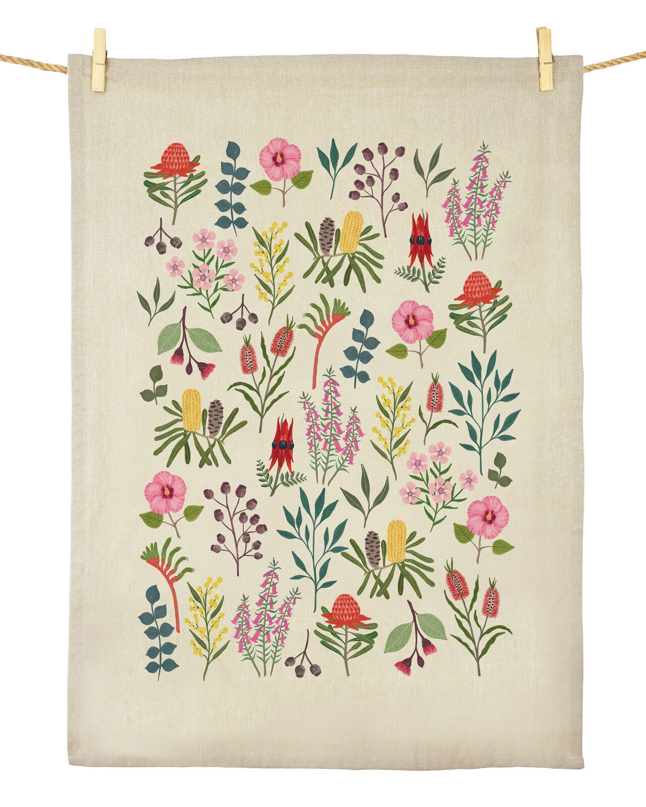 Organic Cotton Tea Towel - Australian Wildflowers