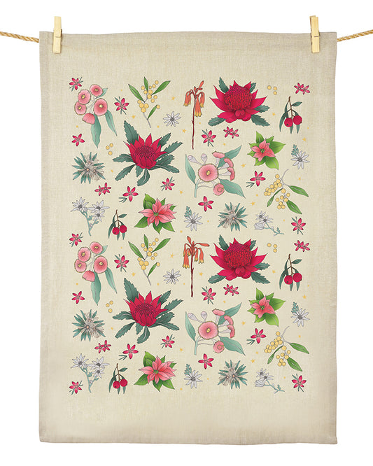 Christmas Tea Towel - Festive Floral