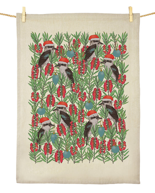 Christmas Tea Towel - Festive Kookaburras