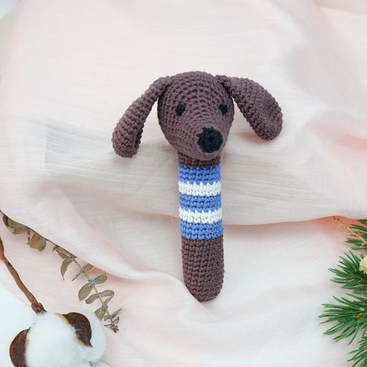 Crochet Hand Rattle - Milo Dachshund